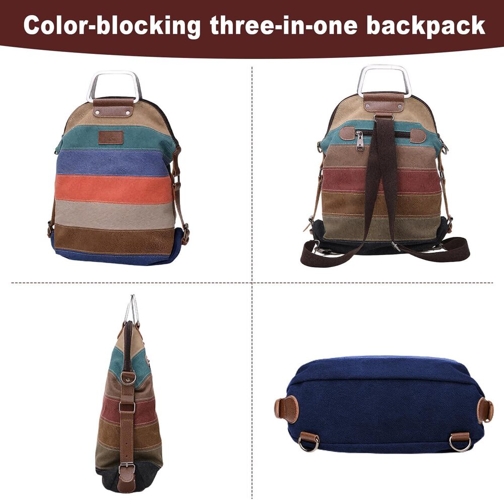 2788 Canvas Multifunction Bag Can be Freely Switched, Striped Color Block - Picture 4 of 7